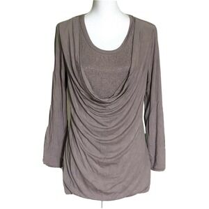 Soft Surroundings Women's Long Sleeve Draped Embellished Blouse Petite Medium